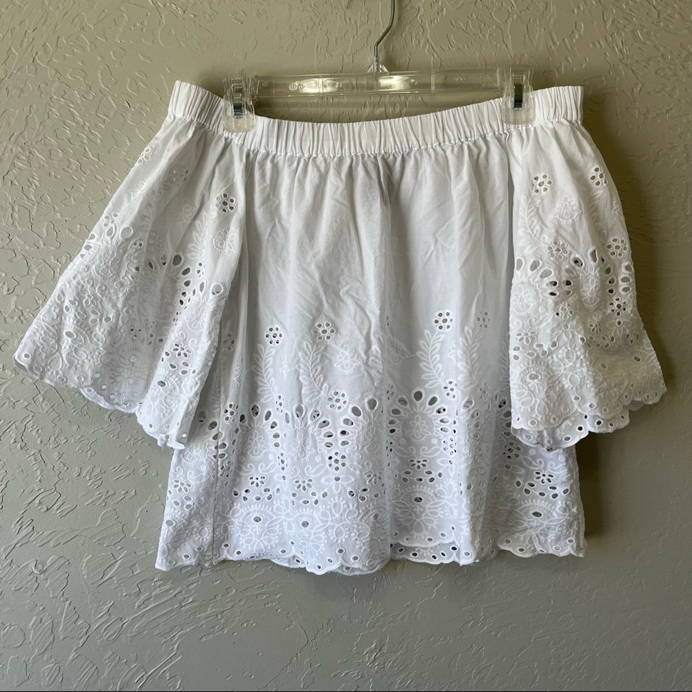 H&M White Eyelet Embroidered Off The Shoulder Top 100% Cotton
